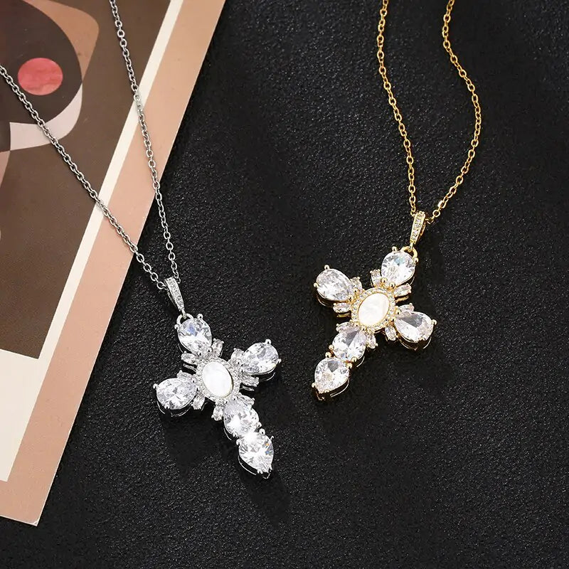 Rockstar Stainless Steel Cross Crystal Necklace