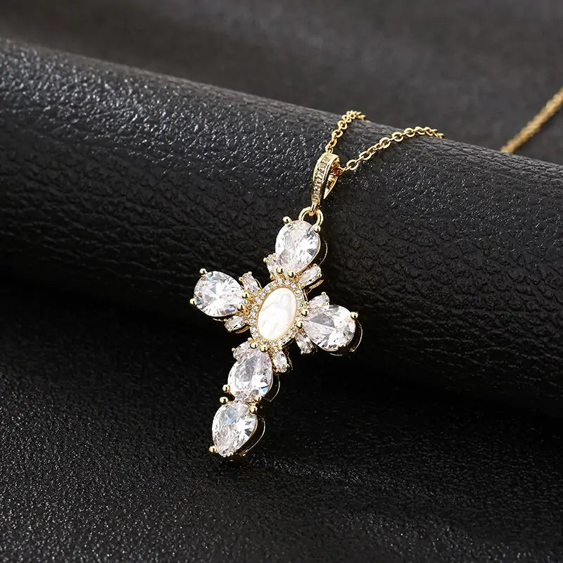 Rockstar Stainless Steel Cross Crystal Necklace