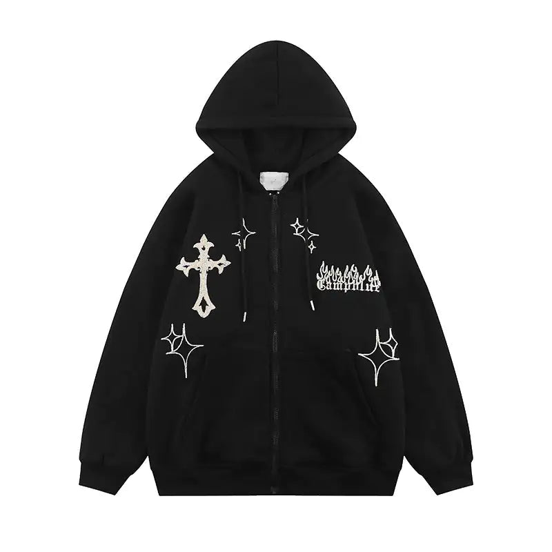 Rockstar Cross Embroidery Hoodie