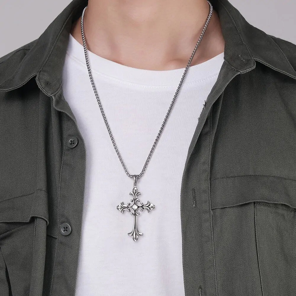 Rockstar CZ Stone Cross Necklace