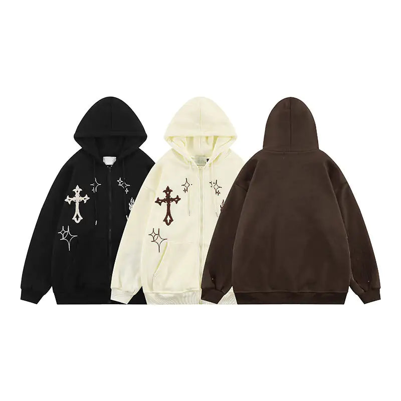 Rockstar Cross Embroidery Hoodie