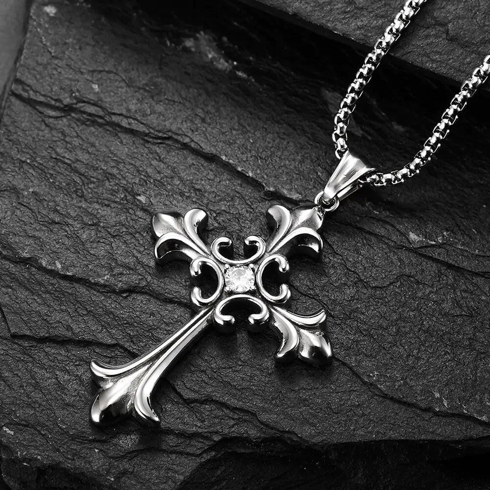 Rockstar CZ Stone Cross Necklace