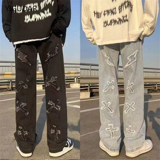 Rockstar Printed Cross Loose Jeans