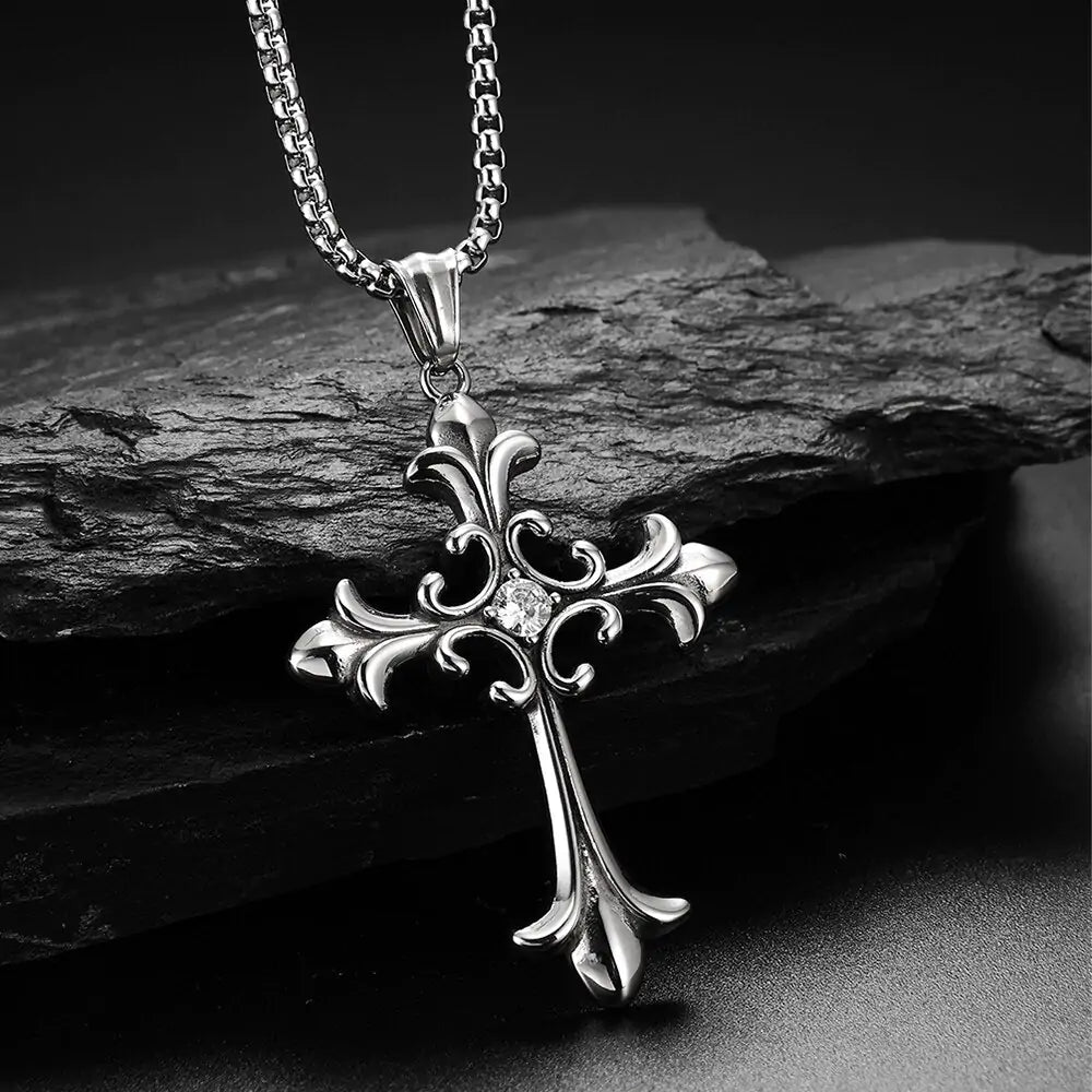 Rockstar CZ Stone Cross Necklace