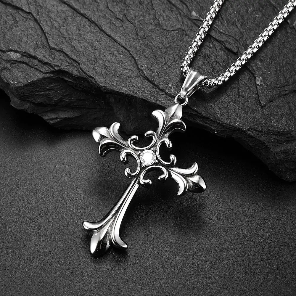 Rockstar CZ Stone Cross Necklace