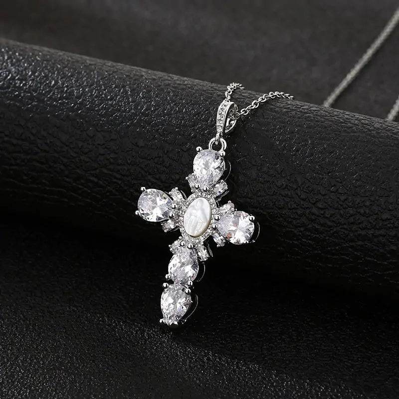 Rockstar Stainless Steel Cross Crystal Necklace