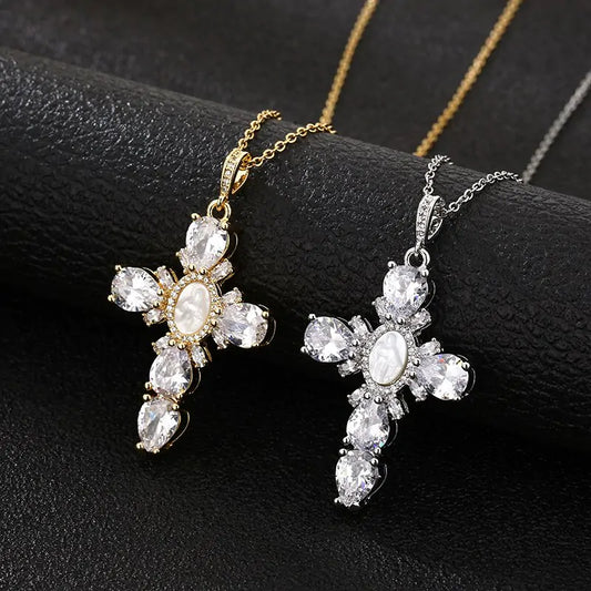 Rockstar Stainless Steel Cross Crystal Necklace