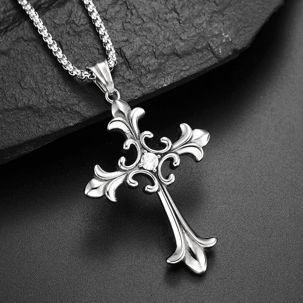 Rockstar CZ Stone Cross Necklace