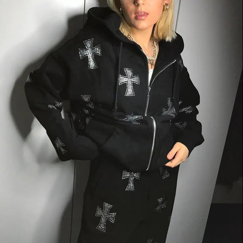 Rockstar Cross Rhinestone Hoodie