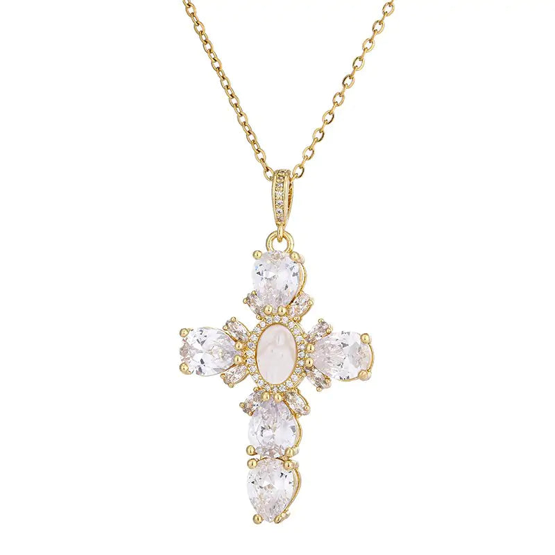 Rockstar Stainless Steel Cross Crystal Necklace